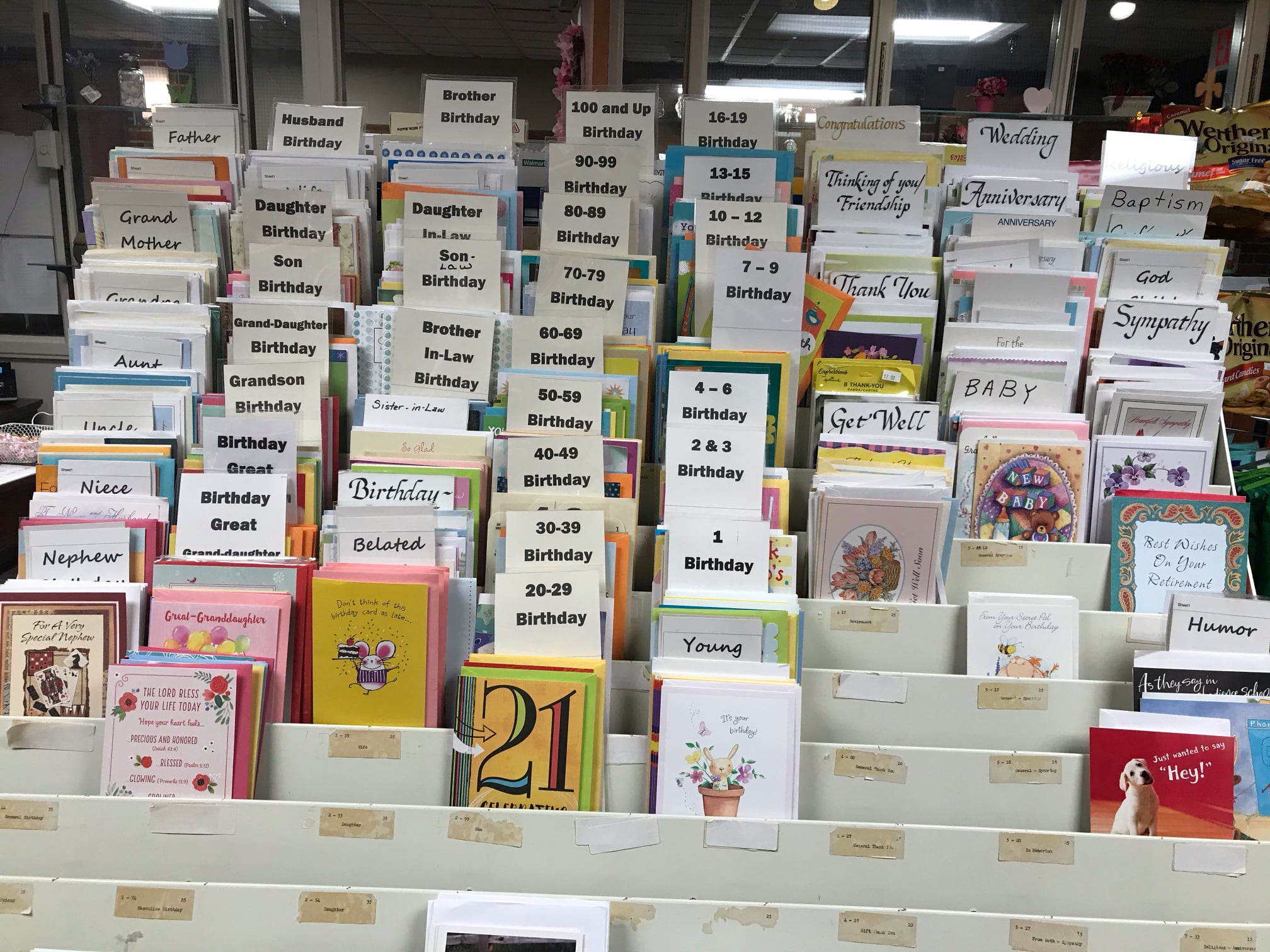 The Ladies Auxiliary gift shop provides cards for residents' birthdays.